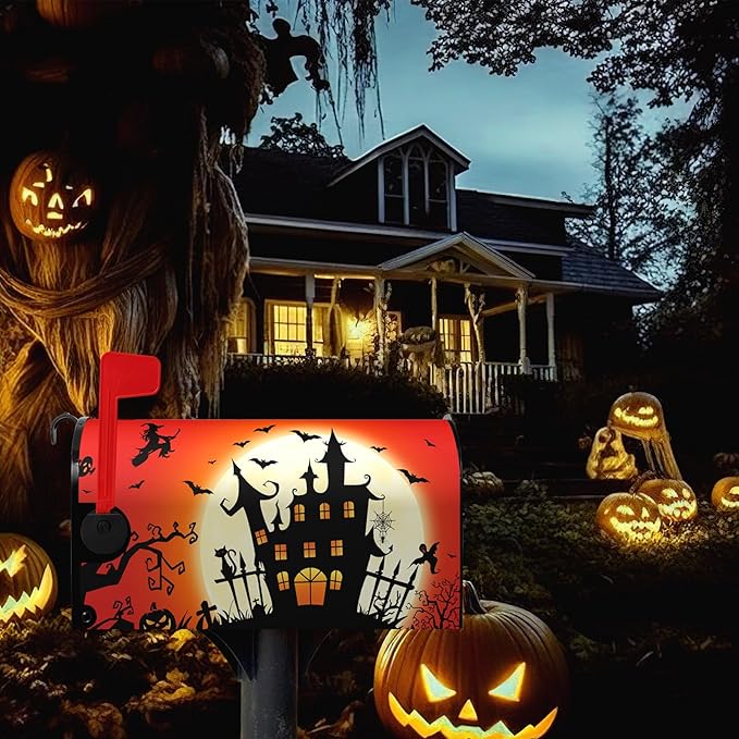 Halloween Mailbox Covers Castle Witch Magnetic Mailbox Cover Halloween Mail Box Wraps Post Letter Box Covers Garden Decorations Outdoor 21 X 18 Inch