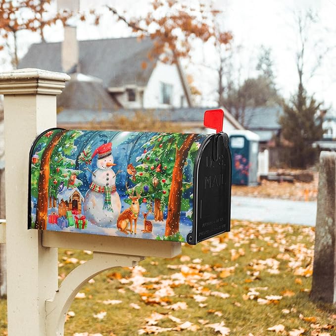 Christmas Magnetic Mailbox Covers Winter Mailbox Covers Magnetic Standard Size 21" X 25.5" Christmas Tree Snowman Mailbox Wraps Post Letter Box Cover Decor for Outside Garden Yard Home