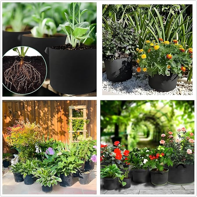 20-Gallon Grow Bags, (10 Pack) Thickened Aeration Fabric Growing Pots Planters with Handles for Planting Vegetables Plants, Black