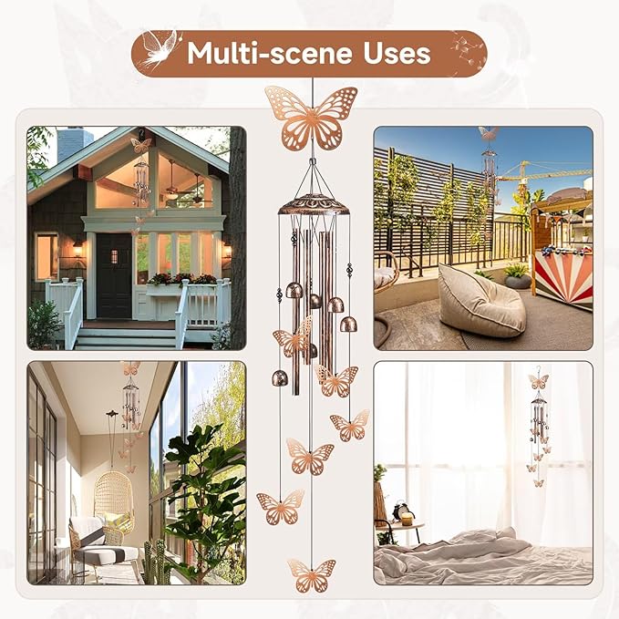 Butterfly Wind Chimes for Outside,41" Metal Windchimes, Housewarming/Halloween/Festival/Memorial Gifts for Women/Men, Butterfly Decorations for Outside, Patio, Garden or Yard