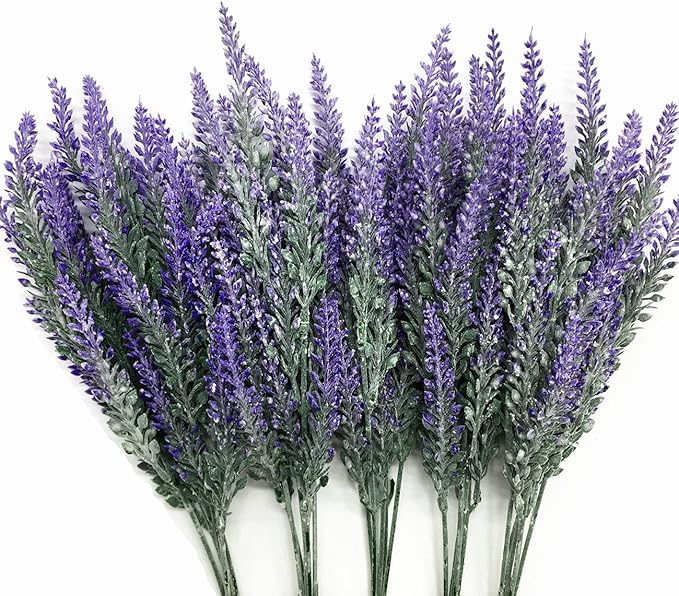 CATTREE Artificial Lavender for Decoration, Fake Flowers Flocked Plants Plastic Faux Flower Bundles Outdoor Indoor Wedding Bouquet Kitchen Table Centerpieces Arrangements DIY Decor - Purple 5 Pack