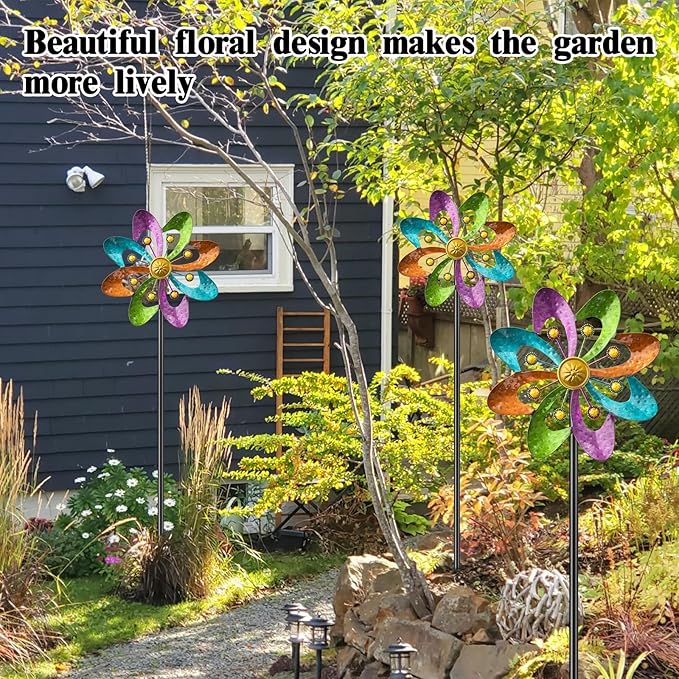 Metal Wind Spinners Outdoor, 360° Wind Sculpture Spinner with Metal Stake, Waterproof Spinners Green Kinetic Wind Spinner for Yard Lawn Decor (A- Colourful 1PC)