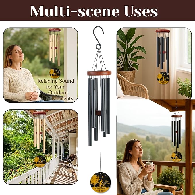 Personalized Cyclist Memorial Wind Chime – “Riding with The Angels” Custom Name & Years – Sympathy Gift for Biker Families – Memorial Windchimes for Loss of Loved One – Garden Remembrance Décor