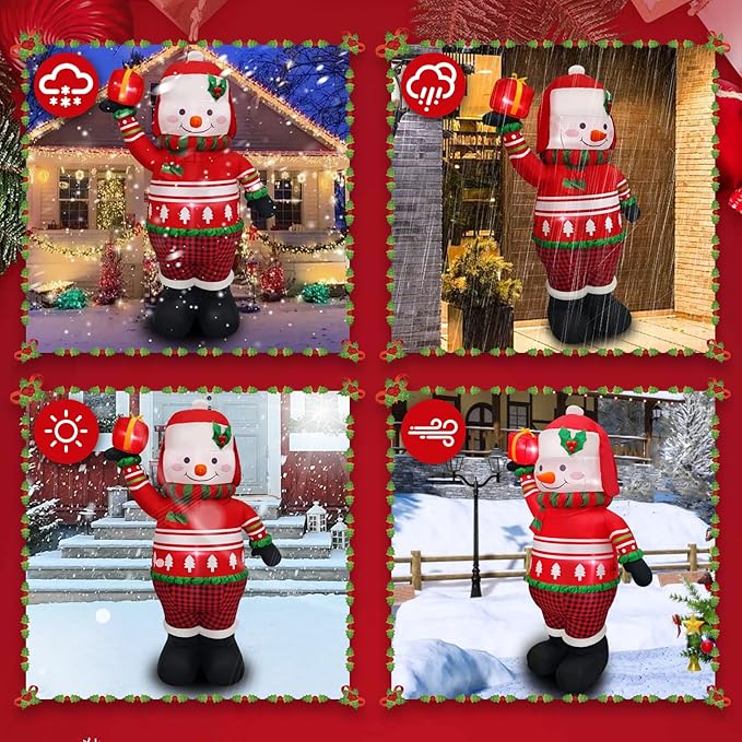 6FT Christmas Inflatable Snowman Decoration Blow Up Snow Man with Red Sweater & Presents Holiday Yard Decor Perfect for Outdoor Winter Lawn, Garden, or Porch Display Outside Décor
