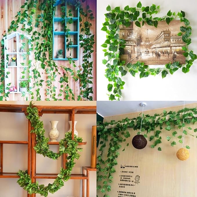 Unilove 168 feet Fake Foliage Garland Leaves Decoration Artificial Greenery Ivy Vine Plants for Home Decor Indoor Outdoors (Artificial Scindapsus Leaves)