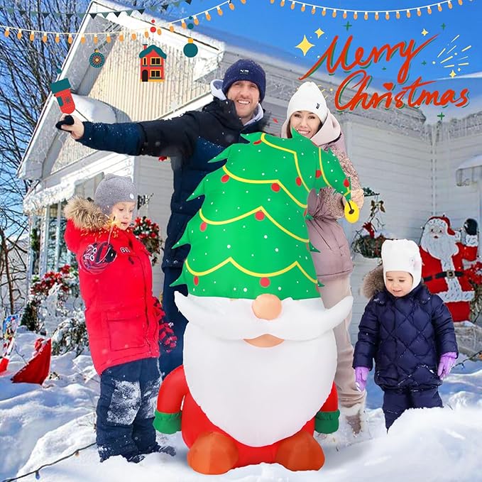 5 FT Christmas Inflatable Outdoor Decorations, Inflatables Christmas Gnome Yard Decor with Christmas Tree Hat, Built-in LED Lights Blow up Xmas Holiday Decorations for Outside Lawn Garden Indoor