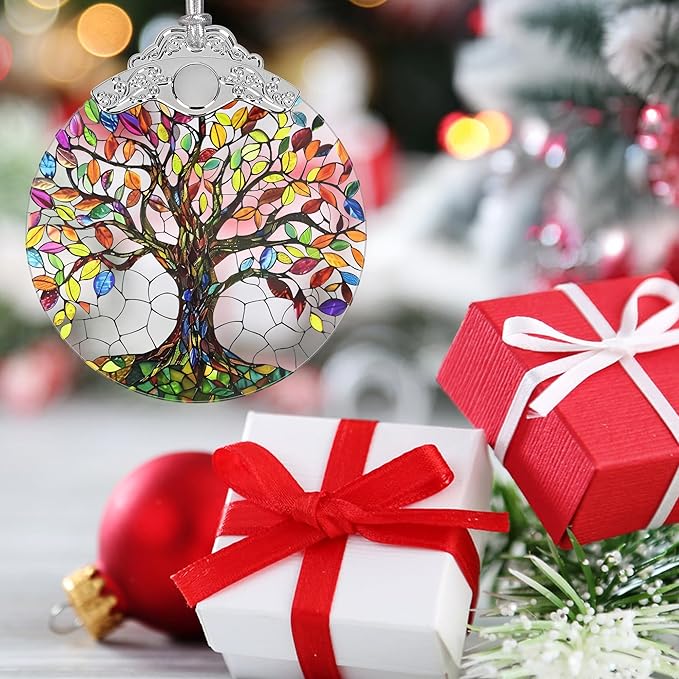 Tree of Life Stained Glass Hanging Decor - Christmas Ornaments - Gifts for Her & Him