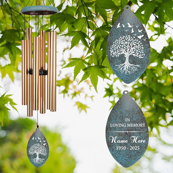 ASTARIN Sympathy Wind Chimes Personalized, Tree Life Sympathy Gifts Wind Chime for Loss of Loved Mom/Dad, Commemorative Wind Chimes for Condolences/Funeral, Outside Decor(Produced in USA)