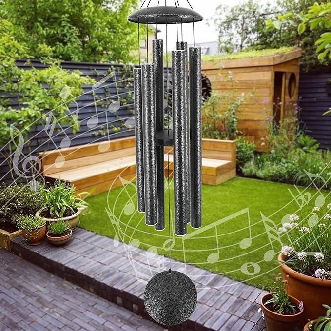 ASTARIN Wind Chimes Outdoor Deep Tone,45-Inch Memorial Wind Chimes Large with 6 Heavy Tubes,Unique Windchimes Outdoor for Garden Hanging Decor,Sympathy Gifts,Black Grey