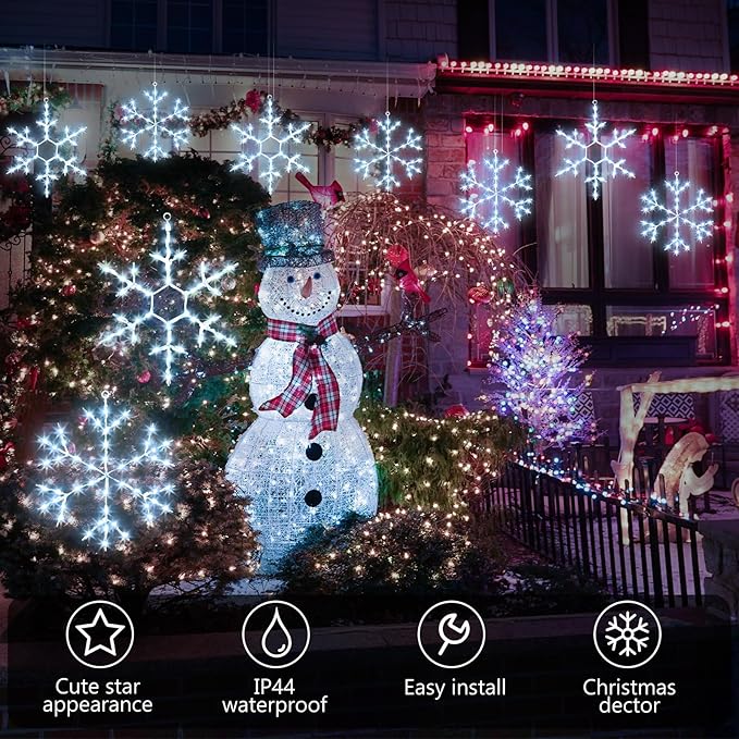 Tuanse 4 Pcs Christmas Silhouette Window Lights Christmas Snowflake Lights with Remote Control LED Lighted Snowflake Decorations Xmas for Window Wall (Blue)