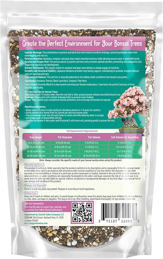 Serenity Blend Bonsai Soil Mix – Moisture-Retentive & Organic for Flowering, Fruiting, and Tropical Bonsai Trees – Handcrafted in The USA with Akadama & Compost (10 quarts)