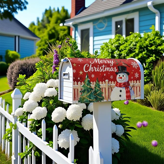 Merry Christmas Snowman Mailbox Covers Magnetic Standard Size Red Green Xmas Tree Snowflake Cardinal Outdoor Decorative Holiday Seasonal Letter Box Cases for Home Garden Outside Decor, 21x18 Inch