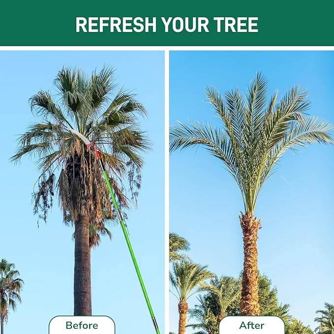 Outvita Manual Pole Saw, 24 Feet Extendable Tree Pruner with Knives and Storage Pocket, Sharp Steel Blade and Scissors High Branches Trimming for Pruning Palms and Shrubs(Green)