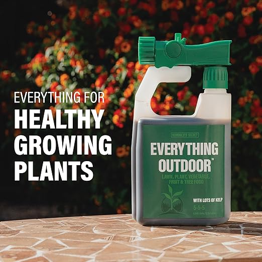 Humboldts Secret Everything Outdoor Plant Food | 5-5-5 Liquid Fertilizer with Norwegian Kelp | All Purpose Lawn, Vegetable & Fruit Food | Garden Nutrients | Refillable Hose End Bottle | 32 Ounce