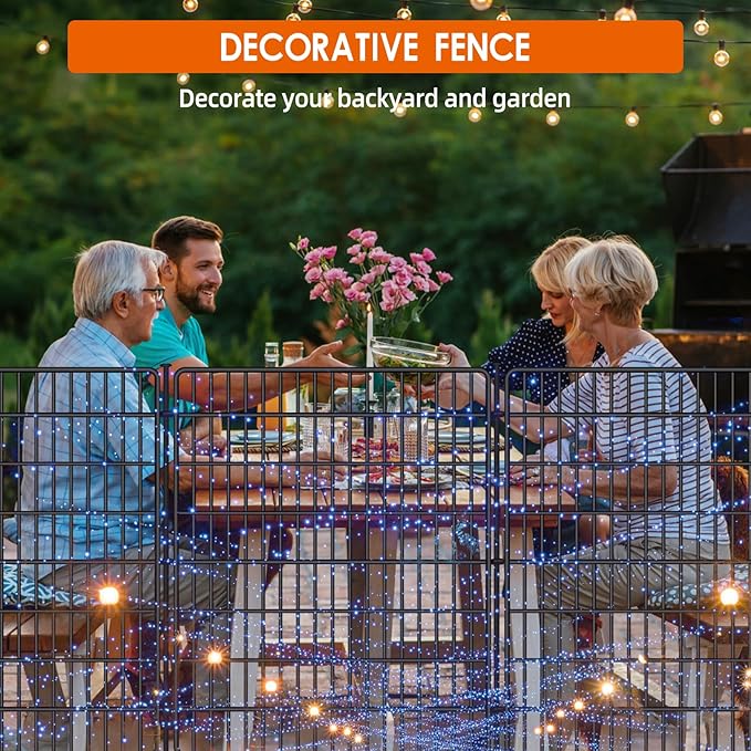 10 Panels No Dig Fence with Gate, 32 in(H) X 24 ft(L) Garden Decorative Fence Animal Barrier for Dogs, Rustproof Metal Garden Edging Border for Outdoor, Yard, Patio, Black