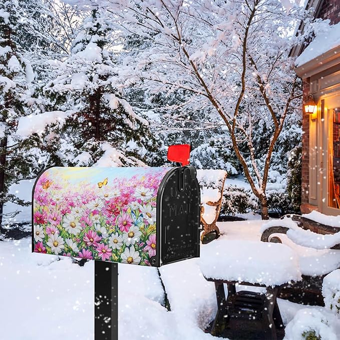 Pink Flower Mailbox Cover Summer Butterfly Mailbox Covers Magnetic Standard Size Spring Daisy Mail Box Wrap Colorful Floral Post Letter Box Cover 21x18 inch for Garden Farmhouse Outdoor Decoration