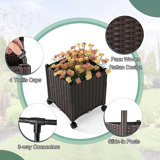 Giantex 6.6 FT Garden Arch with Trellis & 2 Planter Boxes, Tall Arbor for Climbing Vine, Flowers, Decorative Gate for Wedding Ceremony Party (Brown+Black)