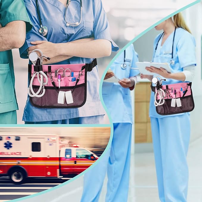 Damero Nurse Fanny Pouch, Nurse Waist Pack with Tape Holder, Nurse Waist Organizer Belt for Stethoscopes, Bandage Scissors and Other Medical Supplies, Pink