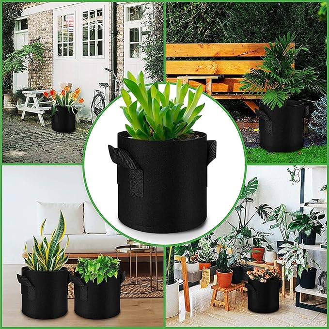 Plant Grow Bags 10 Gallon 5 Packs Planter Pot, Thickest Aeration 300G Non-Woven Fabric, Reinforced Handles for Weatherproof Nursery Pot, Enhanced Double Seam