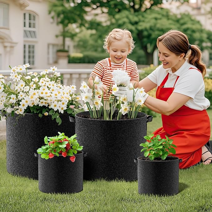 Land Guard 10-Pack Fabric Grow Bags 10 Gallon, Thickened Nonwoven Garden Pots, Growing Bags with Handles, Black