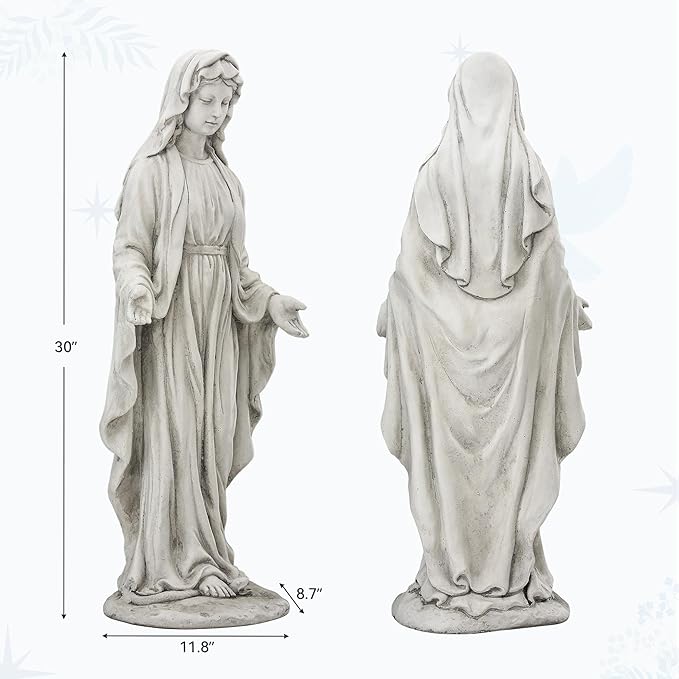 Virgin Mary Statue Outdoor, Large 30 Inch Religious Garden Statue, Blessed Mother Mary Statues Catholic, Durable Weather MGO Stone Sculptures Decor, Lawn Art for Home,Yard,Patio,Forch