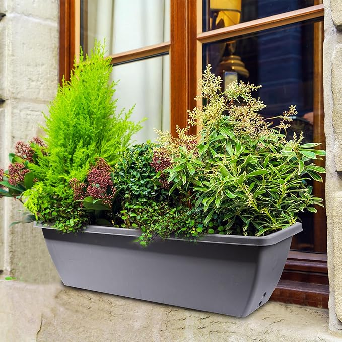 12 Pcs 24 inch Window Box Planter, Large Rectangular Flower Planter Boxes with Shelf Insert Plastic for Indoor and Outdoor Garden, Balcony Home Decor (12, 24 inch)
