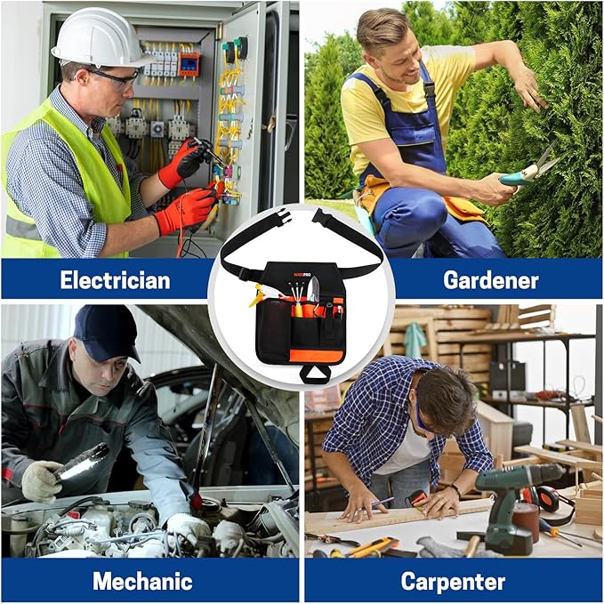 Garden Tool Belt, 6 Pocket Gardening Tool Waist Pouch with Adjustable Waist Strap, Gardening Belt Apron for Men Women