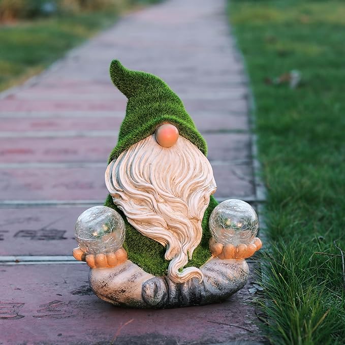 TERESA'S COLLECTIONS Garden Gnomes Decorations for Yard with Solar Lights, Yoga Gnome Resin Flocked Zen Garden Decor for Outdoor Front Porch Patio Santa Decor, Fathers Gifts,Ideal Gifts, 8"