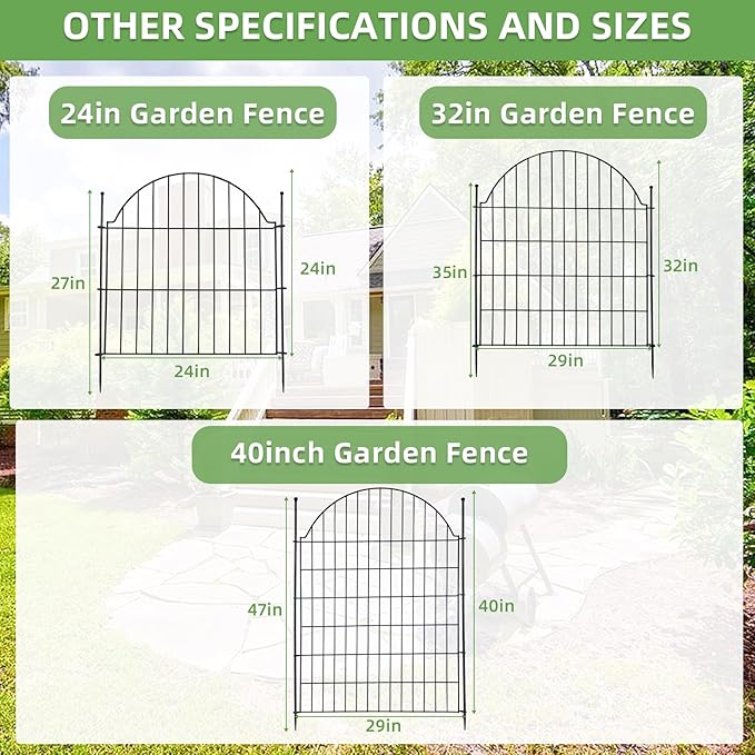 Decorative Metal Garden Fence 5 Panels, 32in (H) x 11.8ft (L) No Dig Dog Fence Outdoor for Yard, Temporary Rustproof Metal Wire Rabbit Dog Garden Border Fencing for Patio
