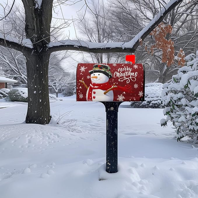 Christmas Snowman Mailbox Cover Winter Red Santa Claus Large Size Mailbox Covers Merry Christma Magnetic Mail Box Wrap Cardinal Bird Dust-Proof Postbox Covers Oversized 25.5 X 21 Inch