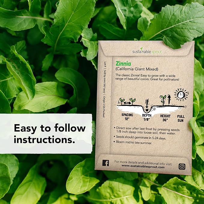 Seeds for Planting Flowers: 8 Bulk Variety Packets Zinnia, Nasturtium, Marigold, Purple Coneflower, Cosmos, Calendula, Bachelor's Button & Sunflower Seeds, Non GMO Flower Seed by Sustainable Sprout
