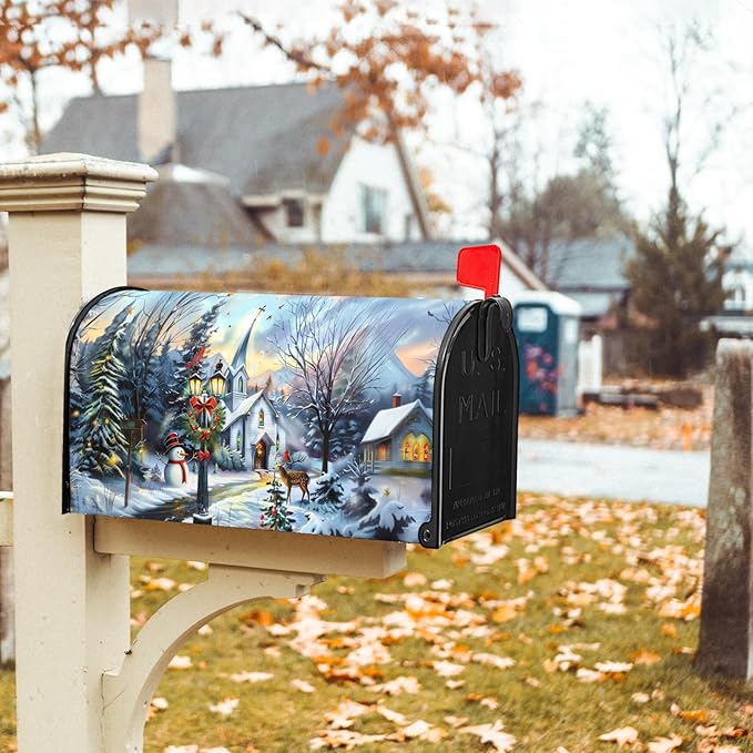 Winter Magnetic Mailbox Cover Blue Christmas Mailbox Cover Magnetic Standard Size 21 X 25.5 Inch Snowflakes Snowman Mailbox Post Cover Mailbox Wraps Mailbox Decor for Home Garden Outdoor Yard