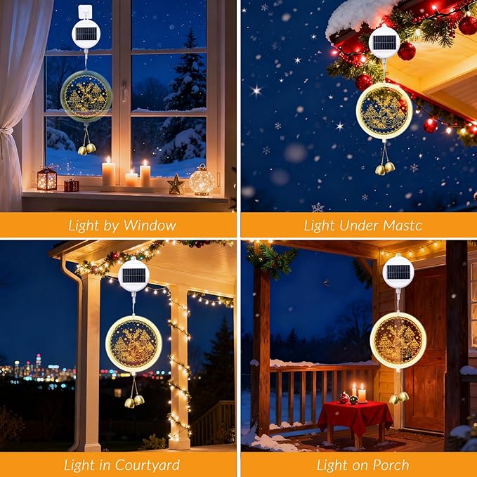 Solar Hanging Lights - Outdoor Indoor Christmas Decorations for Window, Garden, Patio, Porch,Holiday Home Decor, (Reindeer)