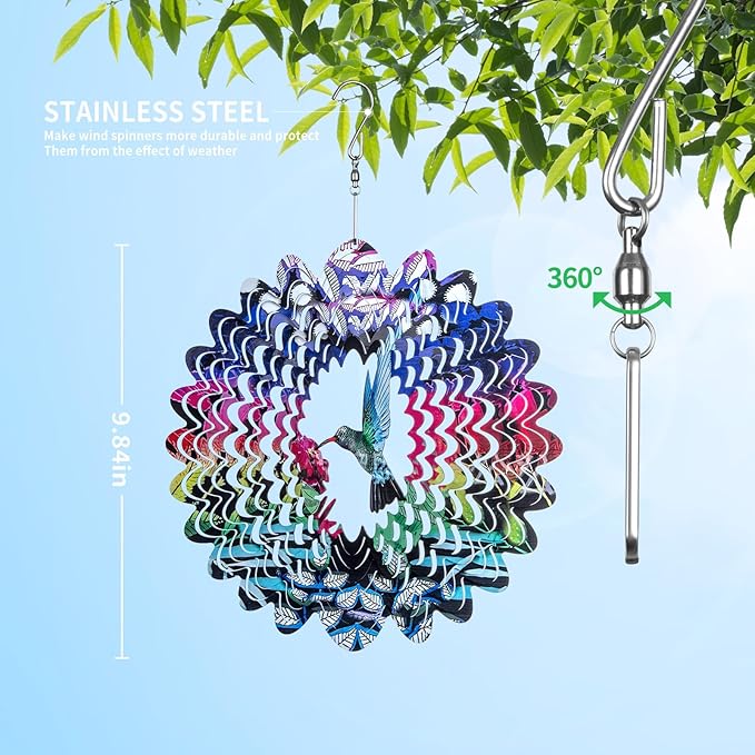 Hummingbird Hanging Wind Spinners - Outdoor Hummingbird Decor Gift for Women Mom Grandma Metal 3D Wind Spinner for Yard Garden Decor Funny Christmas Decoration Gifts Ideas