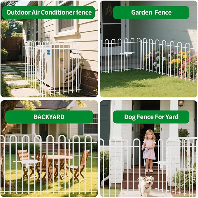 10 Panels Decorative Garden Fence with Gate, 32 in (H) x 21.6 ft (L) Metal Thick Tube No Dig Dog Fence Outdoor for Yard, Rustproof Tall Animal Barrier Fencing, Garden Edging Border for Yard, White