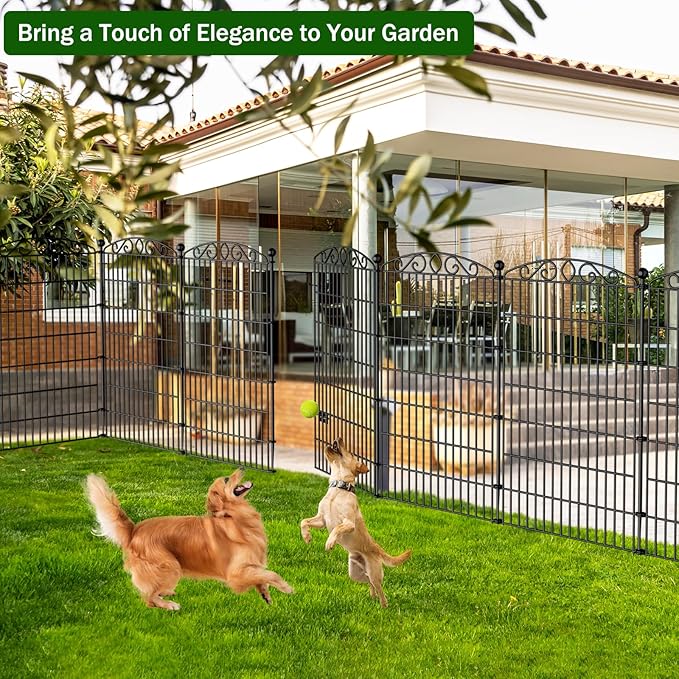 5 Panel No Dig Decorative Garden Fence with Gate - 48in H x 11.2ft L, Tall Animal Barrier for Dogs Rabbits, Rustproof Metal Wire Panels for Yard, Patio, and Outdoor Border Use