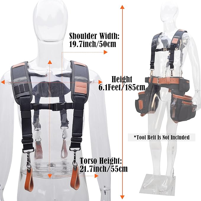WELKINLAND Heavy-Duty leather tool belt suspenders, Leather tool bag suspenders, Carpenter suspenders, Construction tool belt for men