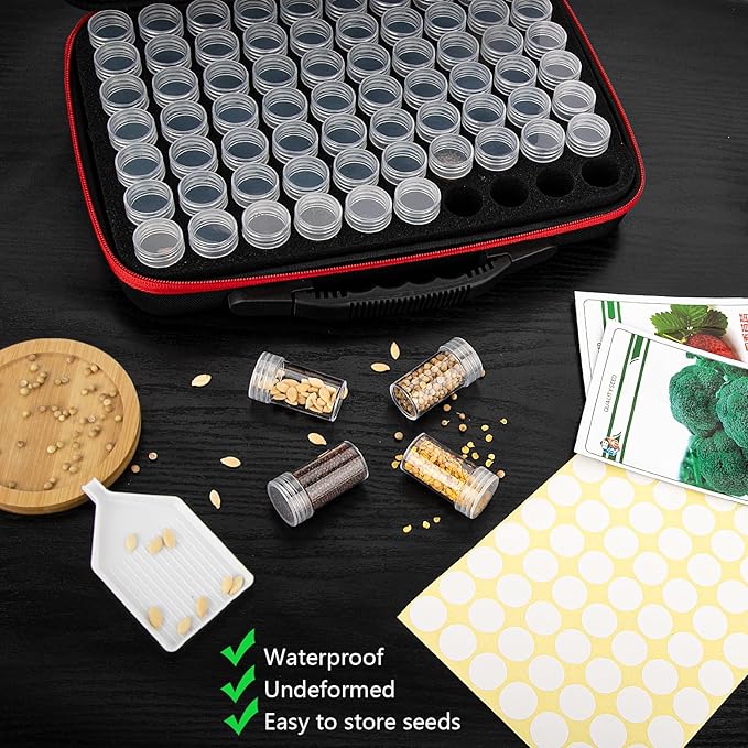 70 Slots Seed Organizer Storage Box with 10PCS Seed Envelopes, Premium Seed Containers for Various Sizes Vegetable and Flower Garden Seeds, Gardening Seed Keeper Set with Useful Accessories (Red)