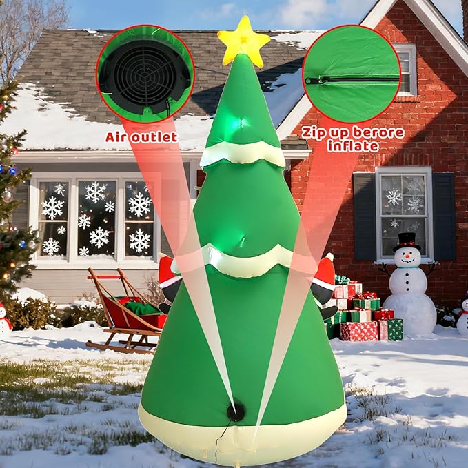 10FT Inflatable Christmas Tree Decoration, Built-in LED Lights and Colorful Flashing Lights, Suitable for Outdoor Inflatable Decorations in Lawns, Gardens, and Courtyards at Christmas