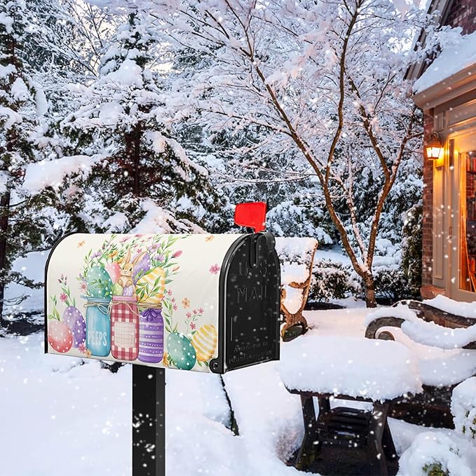 Easter Magnetic Mailbox Cover Bunny Mailbox Covers Standard Size 21x18 in Spring Floral Post Letter Box Cover Waterproof Oxford Outdoor Farmhouse Garden Yard Decor Beautiful Jars Eggs