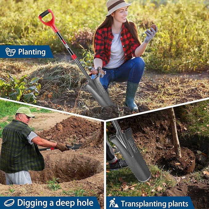 Drain Spade Shovel - Trenching, Transplanting, Narrow, Serrated for Digging, 44 Inches