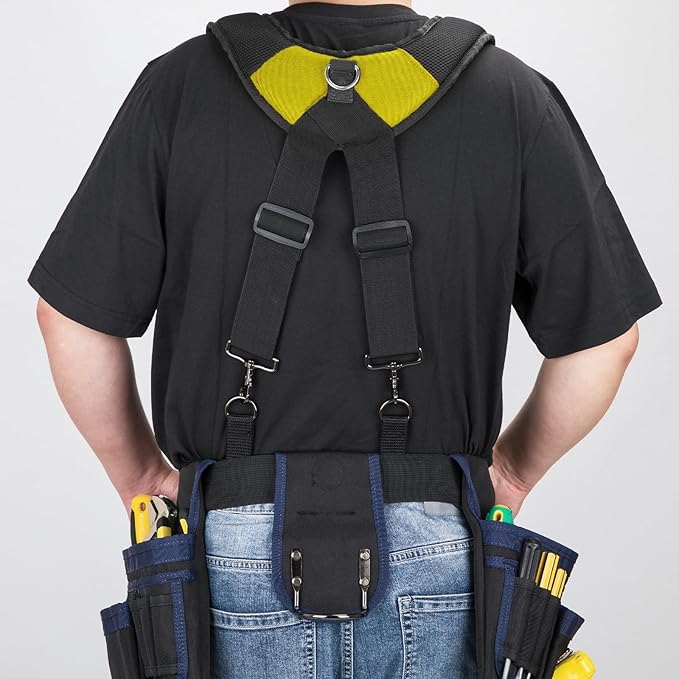 Tool Belt Suspenders, Work Belt Suspender with Magnetic Wristband, Suitable for Construction Electrician Tool Belt with Adjustable Front and Back Straps (Yellow)
