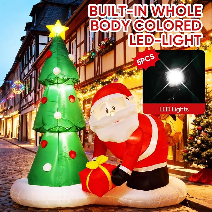 6ft Christmas Inflatables Tree, Blow Up Christmas Tree with Santa Claus, Dog, Boxes for Indoor Outdoor Yard Garden Christmas Decoration (Christmas Tree & Santa Claus,)