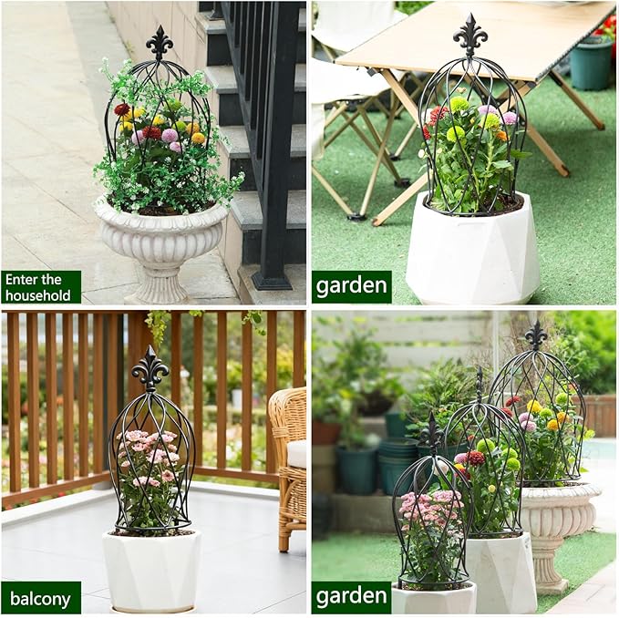 3PCS Metal Obelisk Trellis Set for Climbing Plants - Decorative Garden Stake for Roses, Bougainvillea, Vines & Potted Plants - Large, Medium & Small Sizes for Indoor & Outdoor Use