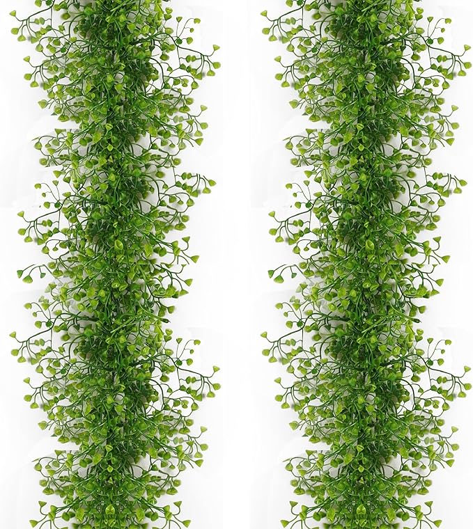 RECUTMS Artificial Hanging Plant 2Pcs 5.6Ft Fake Garland Plant Greenery Faux Ferns Leaves Ivy Garland for Home Indoor Outdoor Wedding Farmhouse Mantle Table Centerpiece Party Garden Decor(Green)