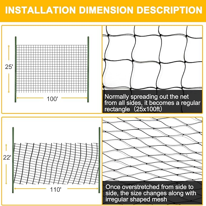 Bird Netting 25'x100' with 2.4" Square Mesh Chicken Coop Nettings, Poultry Netting Heavy Duty Nylon Nettings, Hawk Net for Chicken Run, Deer Fence Garden Fruit Tree Net