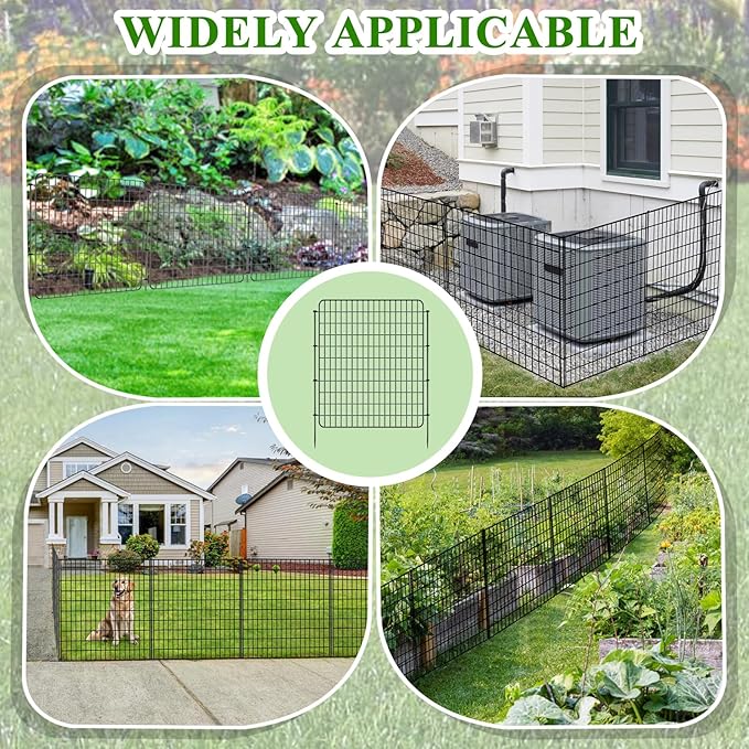 Garden Fencing Animal Barrier 10 Pannels, 36 in(H) X 25 ft(L) No Dig Dog Tall Fence Outdoor for Yard Rustproof Garden Metal Wire Border Patio Rabbit Ground Stakes