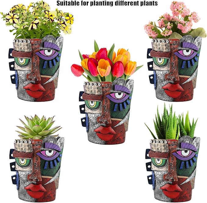 Abstract Face Flower Pots Head,Creative Inspiration Succulent pots,Head Planter with Drainage Hole,Colorful Plant Pots for Outdoor Garden Decor and Home Art Decoration(Maya