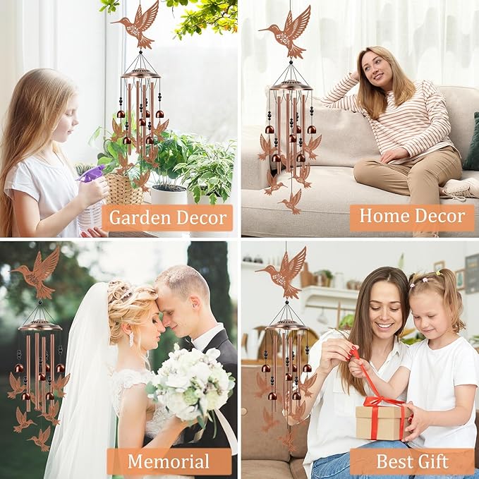Hummingbird Wind Chimes for Outside - Hummingbird Gifts for Women Men, Memorial Wind Chimes for Outdoor, Garden Patio Yard Decor, Birthday Mother's Day for Mom Grandma