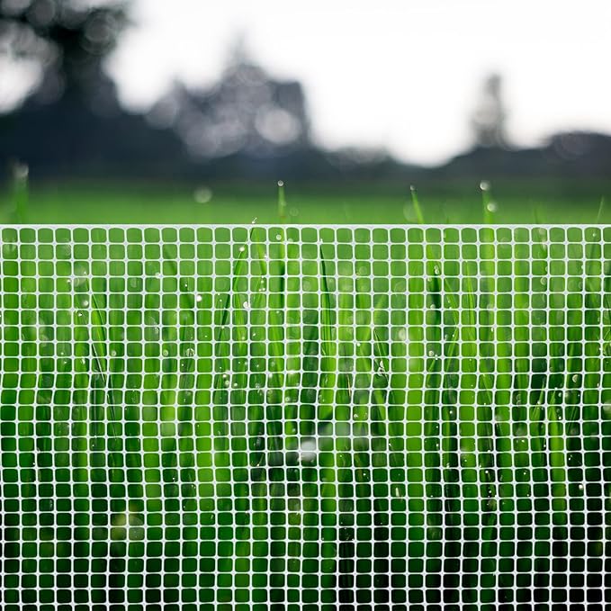 BOEN Garden Fence Temporary Barrier Outdoor Fence for Dog, Rabbit or Deer, Garden Netting Plastic Mesh Plant Protection (40" x 25', White)